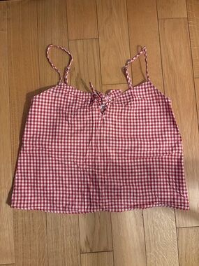 Sezane Red Suzie Gingham Tie-Front Spaghetti Strap Tank
